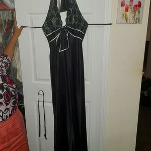 Lace top Satin Halter Neck Prom Dress Floor Length